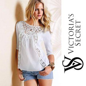 Victoria's Secret | White Crochet lace 3/4 Sleeve Airy Tunic | Size Extra Small
